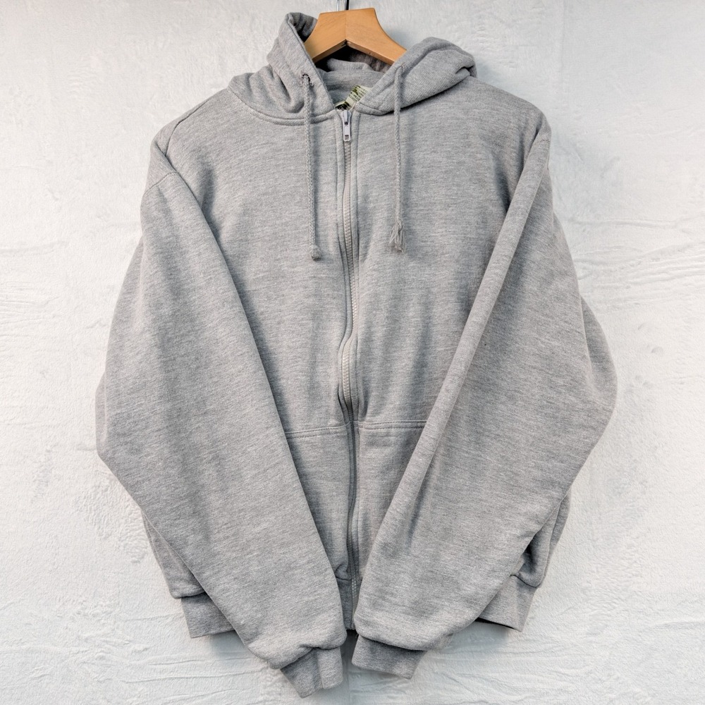 VTG Blank Hoodie Men's L Gray Thermal Lined Workwear Heavyweight Zip Up Boxy 90s